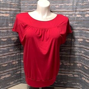 LOFT red tee with gathering at neckline.